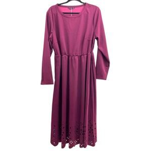 Bloomchic Round Neck Long sleeve Plum Purple Dress Lazercut at Hem 14-16 1X NWT